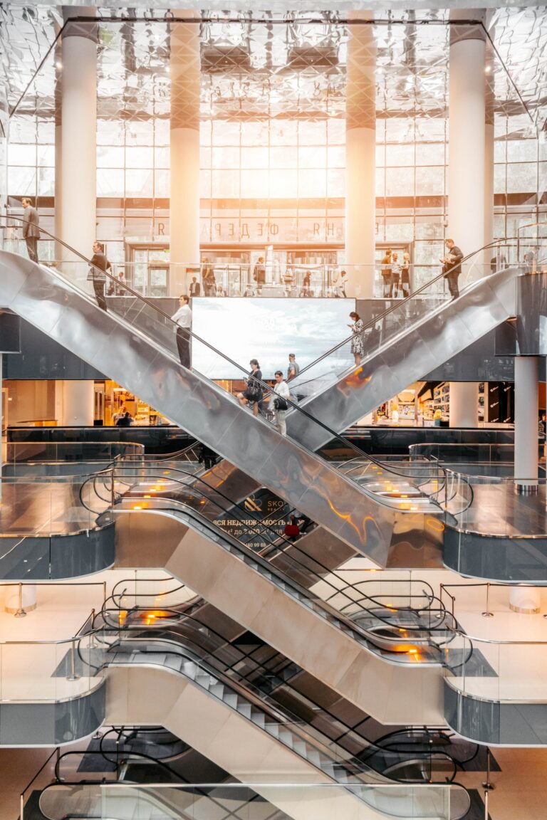 people on escalators